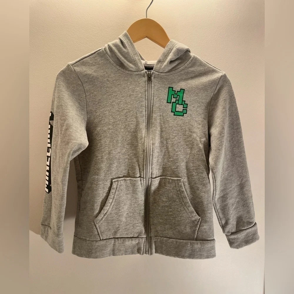 Jinx Youth Gray Minecraft Hooded Zip-up Jacket Size L EUC